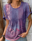 Dim Gray Printed Round Neck Short Sleeve T-Shirt Sentient Beauty Fashions Apparel & Accessories
