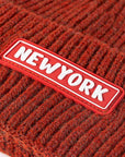 Brown NEWYORK Patch Rib-Knit Cuffed Beanie