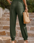 Dim Gray Textured Smocked Waist Pants with Pockets Sentient Beauty Fashions Apparel & Accessories