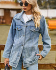 Dark Gray Collared Neck Denim Jacket With Pockets Sentient Beauty Fashions Apparel & Accessories