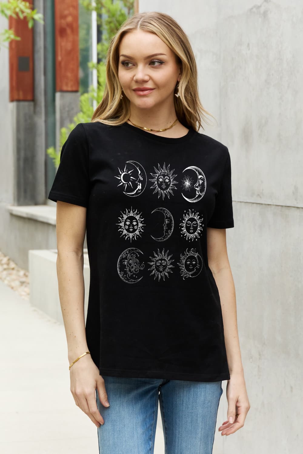 Black Simply Love Sun and Moon Graphic Cotton Tee