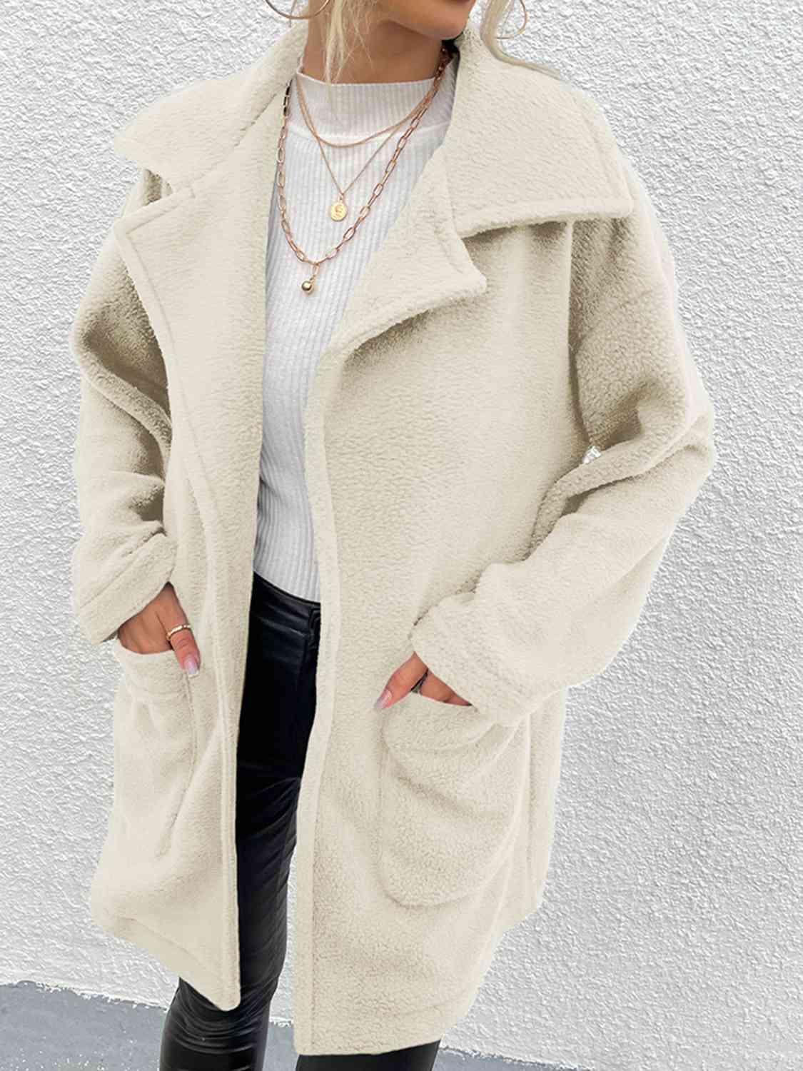 Light Gray Dropped Shoulder Coat with Pockets Sentient Beauty Fashions jackets