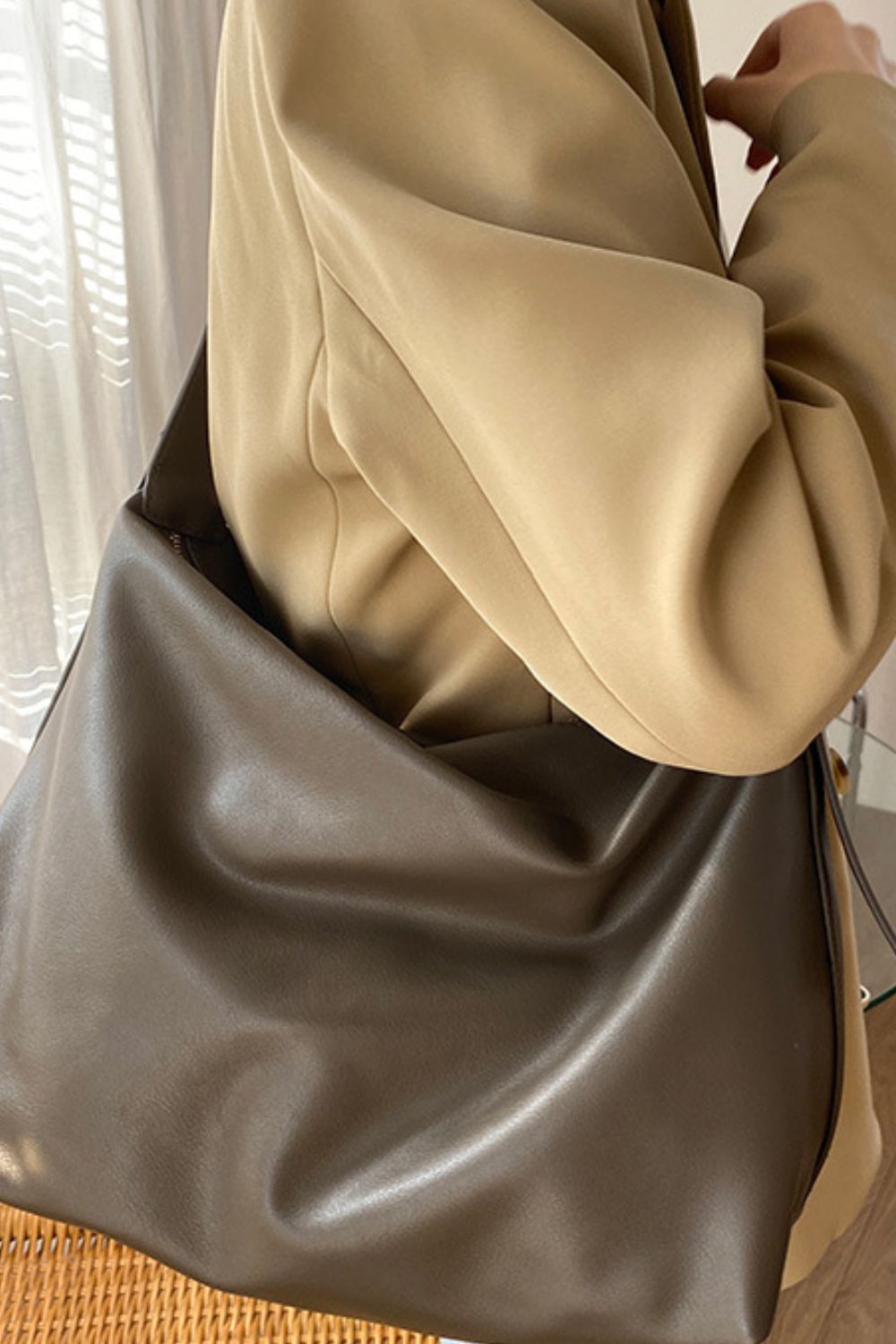 Dim Gray Wide Strap PU Leather Crossbody Bag Sentient Beauty Fashions Bag