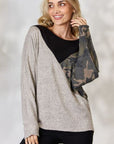 Gray BiBi Brushed Hacci Color Block Long Sleeve Top Sentient Beauty Fashions Apparel & Accessories