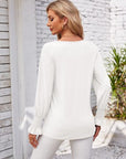 Light Gray V-Neck Smocked Ruffled Long Sleeve Top Sentient Beauty Fashions Apparel & Accessories