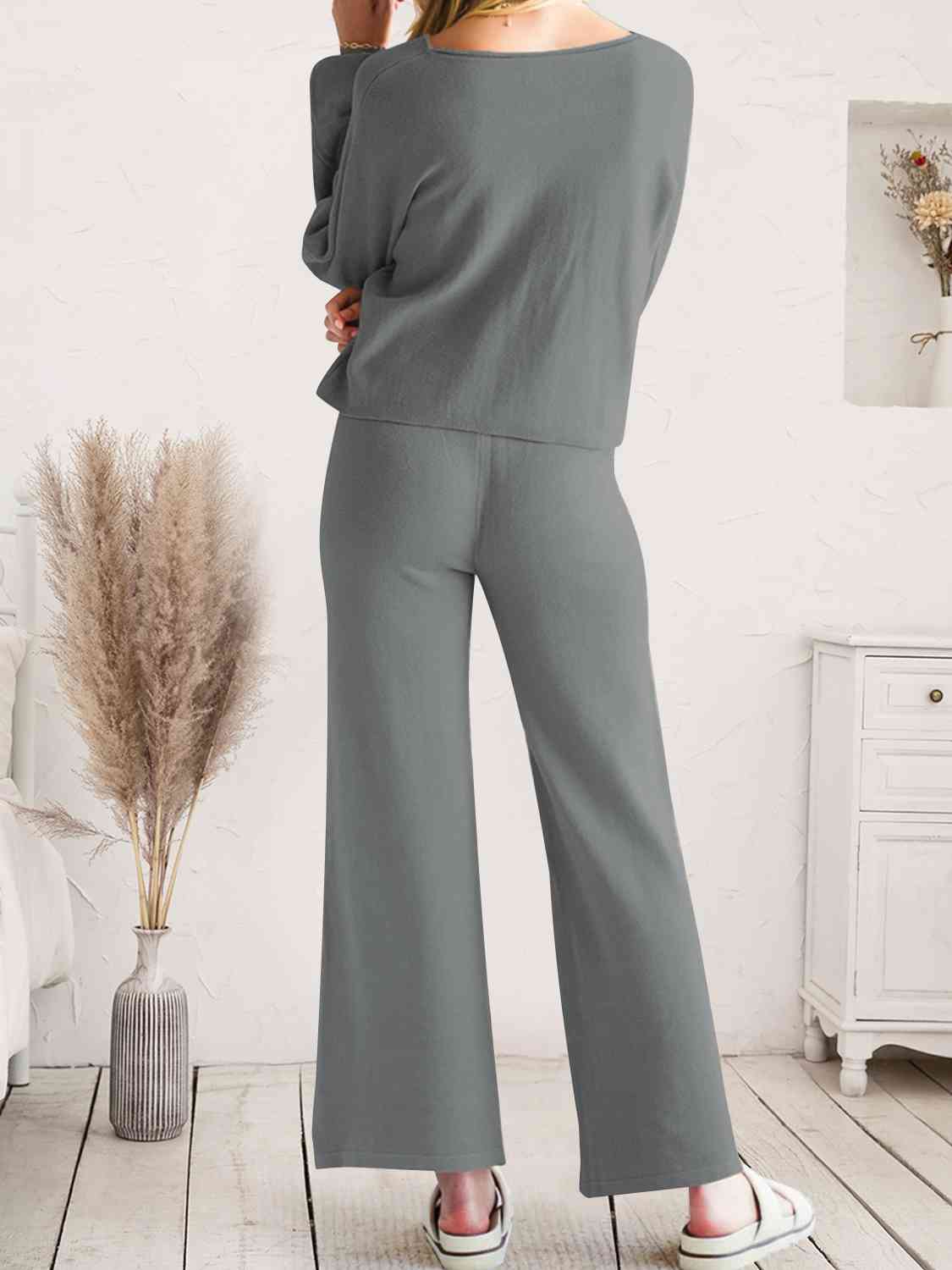 Light Gray Long Sleeve Lounge Top and Drawstring Pants Set Sentient Beauty Fashions Apparel &amp; Accessories