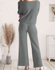 Light Gray Long Sleeve Lounge Top and Drawstring Pants Set Sentient Beauty Fashions Apparel & Accessories