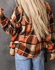 Dim Gray Plaid Pocketed Button Up Jacket Sentient Beauty Fashions Apparel & Accessories