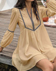 Rosy Brown Notched Balloon Sleeve Mini Dress Sentient Beauty Fashions Dresses