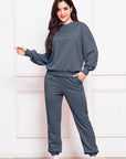 Dark Slate Gray Round Neck Long Sleeve Sweatshirt and Pants Set Sentient Beauty Fashions Apparel & Accessories