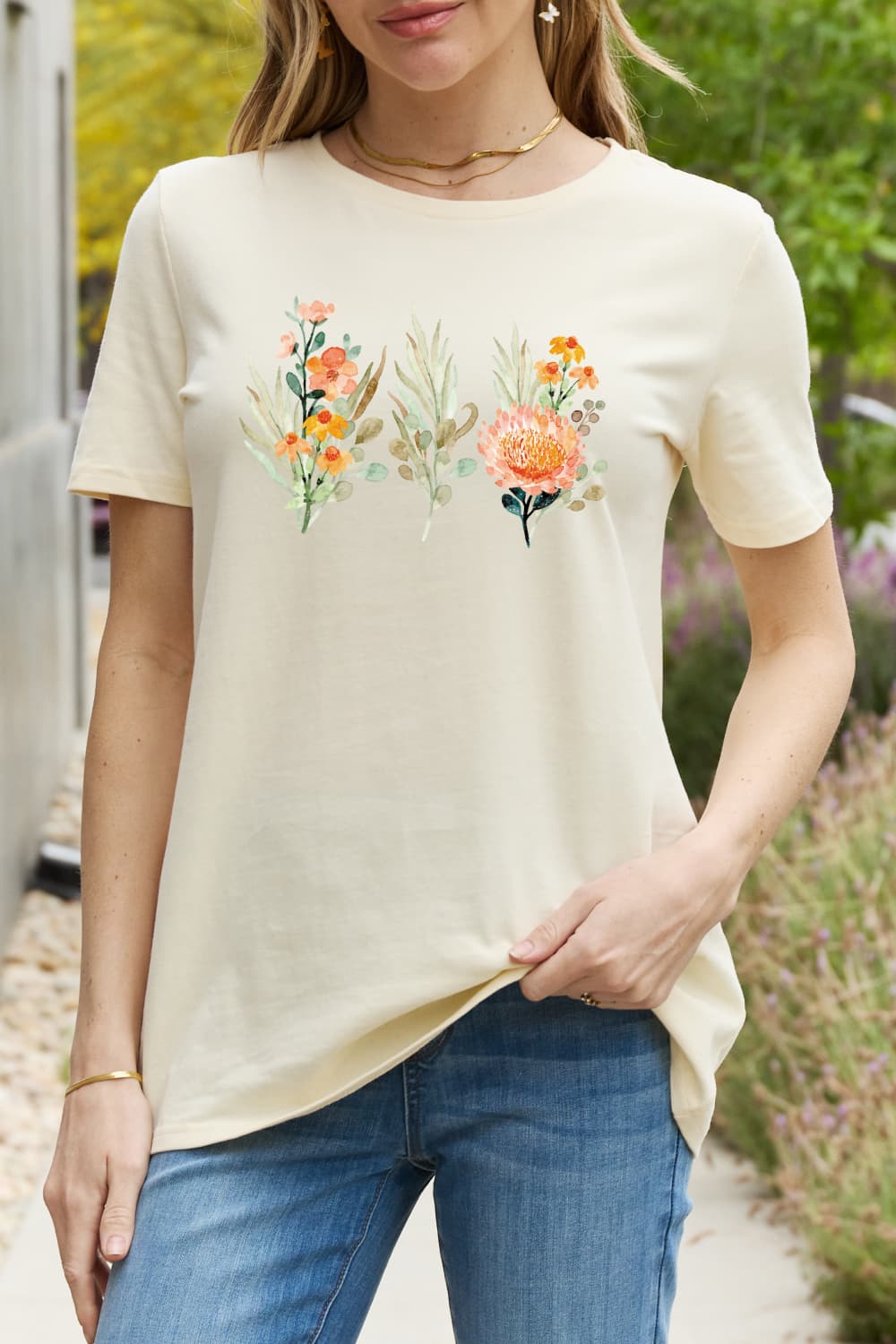Light Gray Simply Love Flower Graphic Round Neck Cotton Tee Sentient Beauty Fashions Apparel & Accessories