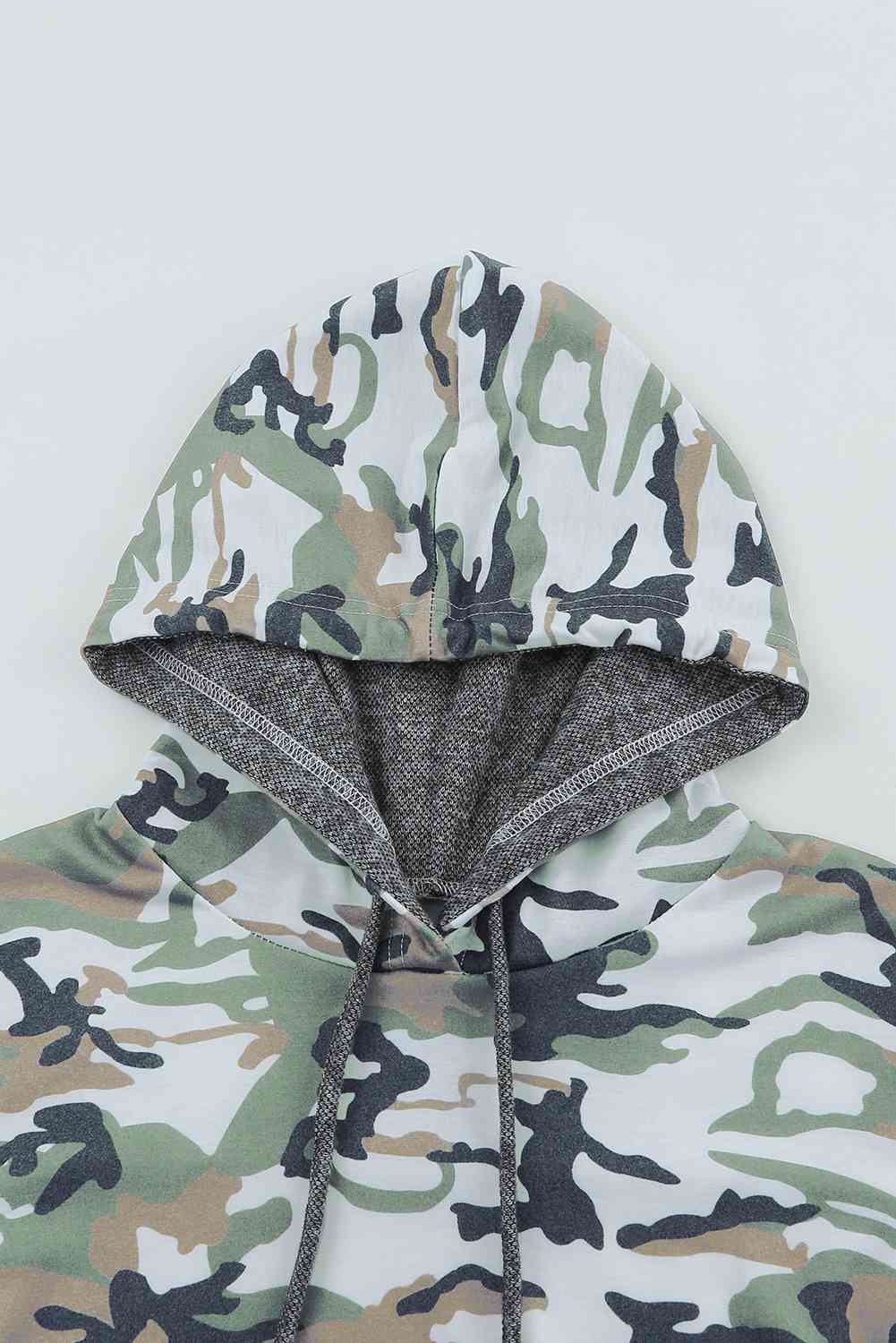 Light Gray Camouflage Sequin Drawstring Hoodie Sentient Beauty Fashions Apparel &amp; Accessories