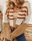 Rosy Brown Striped Open Front Long Sleeve Cardigan Sentient Beauty Fashions Tops