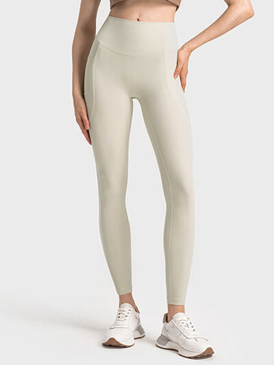 Light Gray Double Take Wide Waistband Leggings Sentient Beauty Fashions Apparel & Accessories