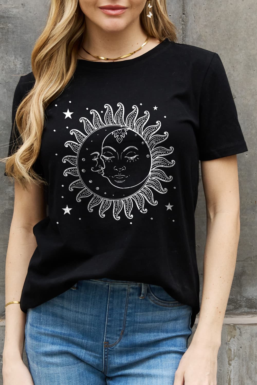 Tan Simply Love Sun and Star Graphic Cotton Tee Sentient Beauty Fashions tees