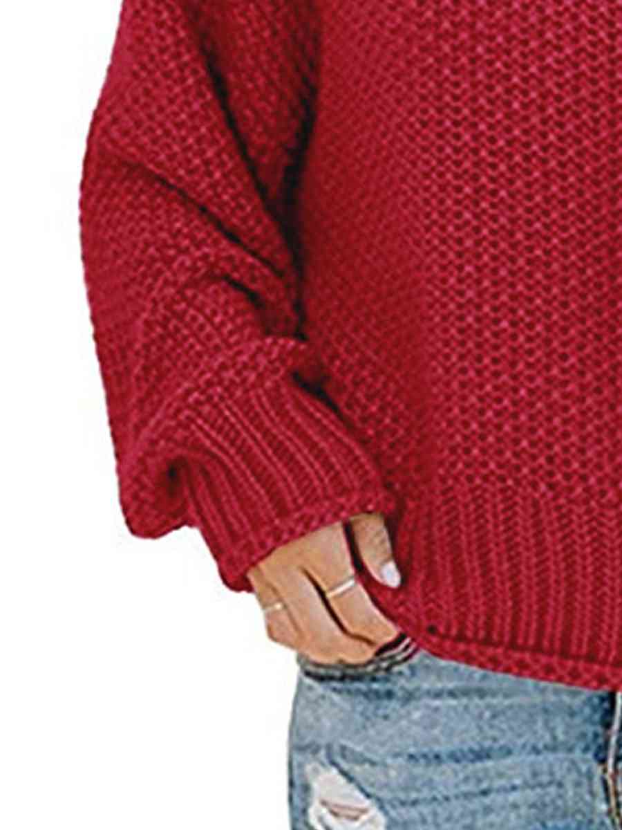 Brown Turtleneck Dropped Shoulder Sweater