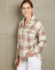 Rosy Brown Double Take Plaid Half-Zip Collared Curved Hem Sweatshirt Sentient Beauty Fashions Apparel & Accessories