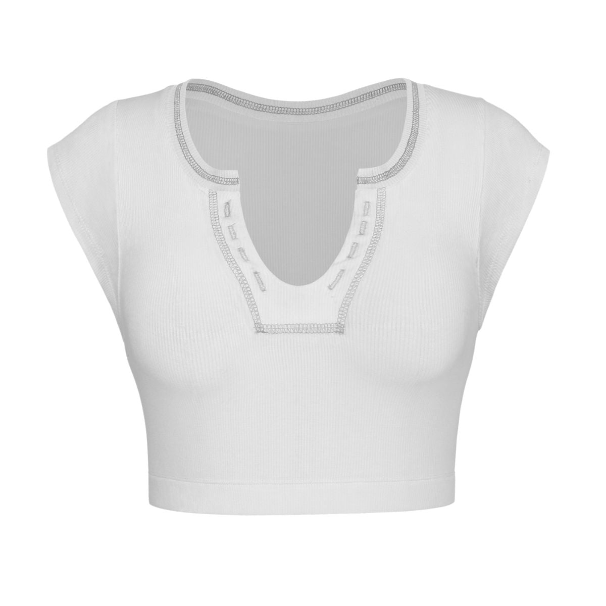 Light Gray Notched Neck Cap Sleeve Cropped Tee Sentient Beauty Fashions Apparel &amp; Accessories