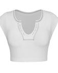 Light Gray Notched Neck Cap Sleeve Cropped Tee Sentient Beauty Fashions Apparel & Accessories