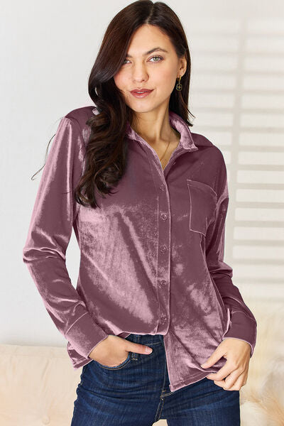 Dark Slate Gray Pocketed Button Up Long Sleeve Shirt Sentient Beauty Fashions Apparel &amp; Accessories