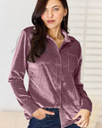 Dark Slate Gray Pocketed Button Up Long Sleeve Shirt Sentient Beauty Fashions Apparel & Accessories