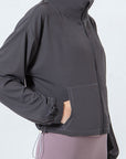 Dark Slate Gray Drawstring Zip Up Dropped Shoulder Active Outerwear Sentient Beauty Fashions Apparel & Accessories