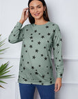 Light Gray Star Print Round Neck Dropped Shoulder Sweatshirt