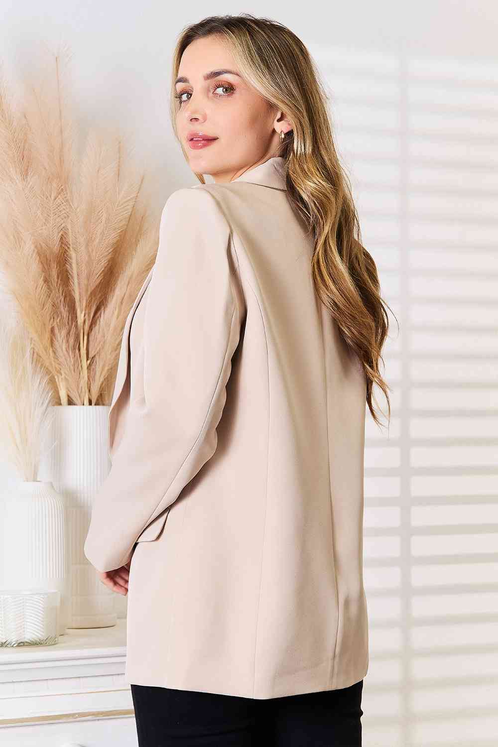 Light Gray Double Take Shawl Collar Long Sleeve Blazer Sentient Beauty Fashions Apparel & Accessories