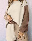 Light Gray Contrast Long Sleeve Top and Drawstring Shorts Set Sentient Beauty Fashions Apparel & Accessories