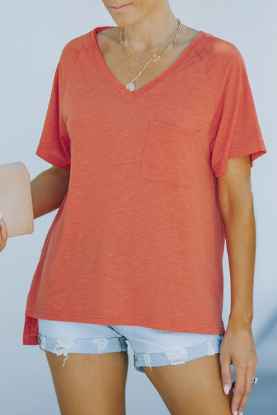 Sienna Heathered Slit V-Neck Short Sleeve T-Shirt Sentient Beauty Fashions Apparel &amp; Accessories