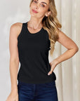 Black Basic Bae Full Size Round Neck Racerback Tank Sentient Beauty Fashions Apparel & Accessories