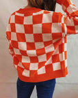 Rosy Brown Checkered Open Front Button Up Cardigan Sentient Beauty Fashions Apparel & Accessories