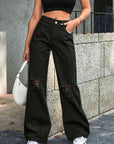 Dark Slate Gray Distressed Wide Leg Jeans Sentient Beauty Fashions Apparel & Accessories