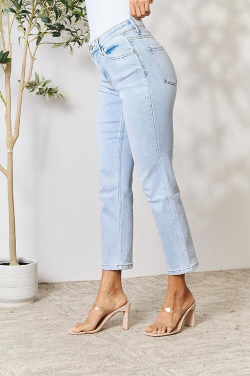 Light Gray BAYEAS Full Size High Waist Straight Jeans Sentient Beauty Fashions Apparel &amp; Accessories