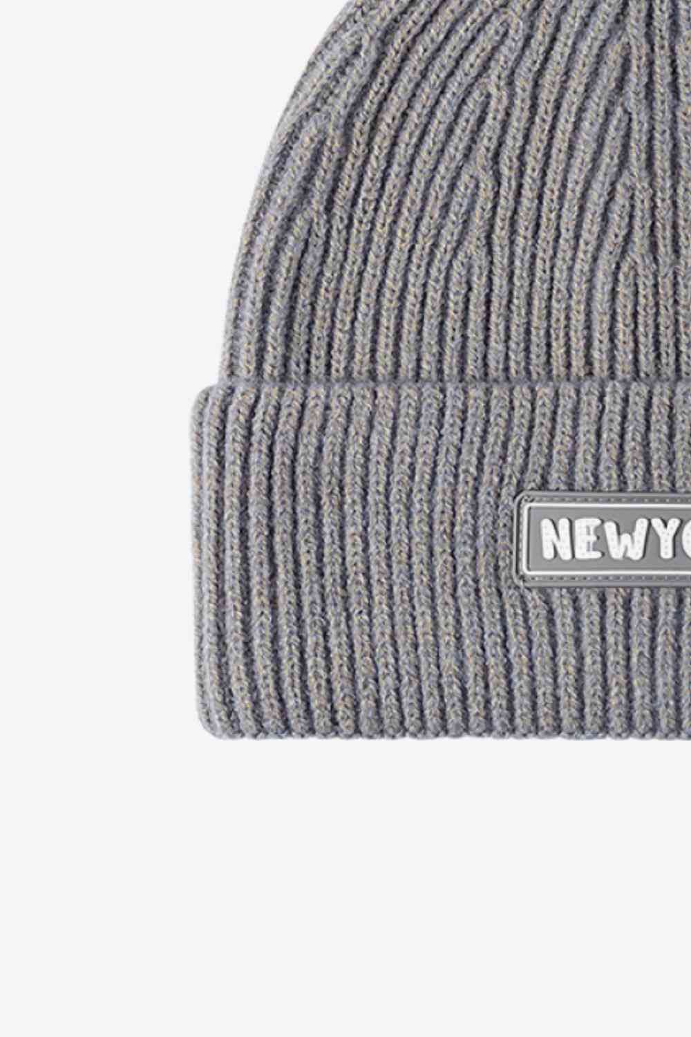 Dim Gray NEWYORK Patch Rib-Knit Cuffed Beanie