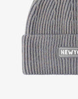 Dim Gray NEWYORK Patch Rib-Knit Cuffed Beanie