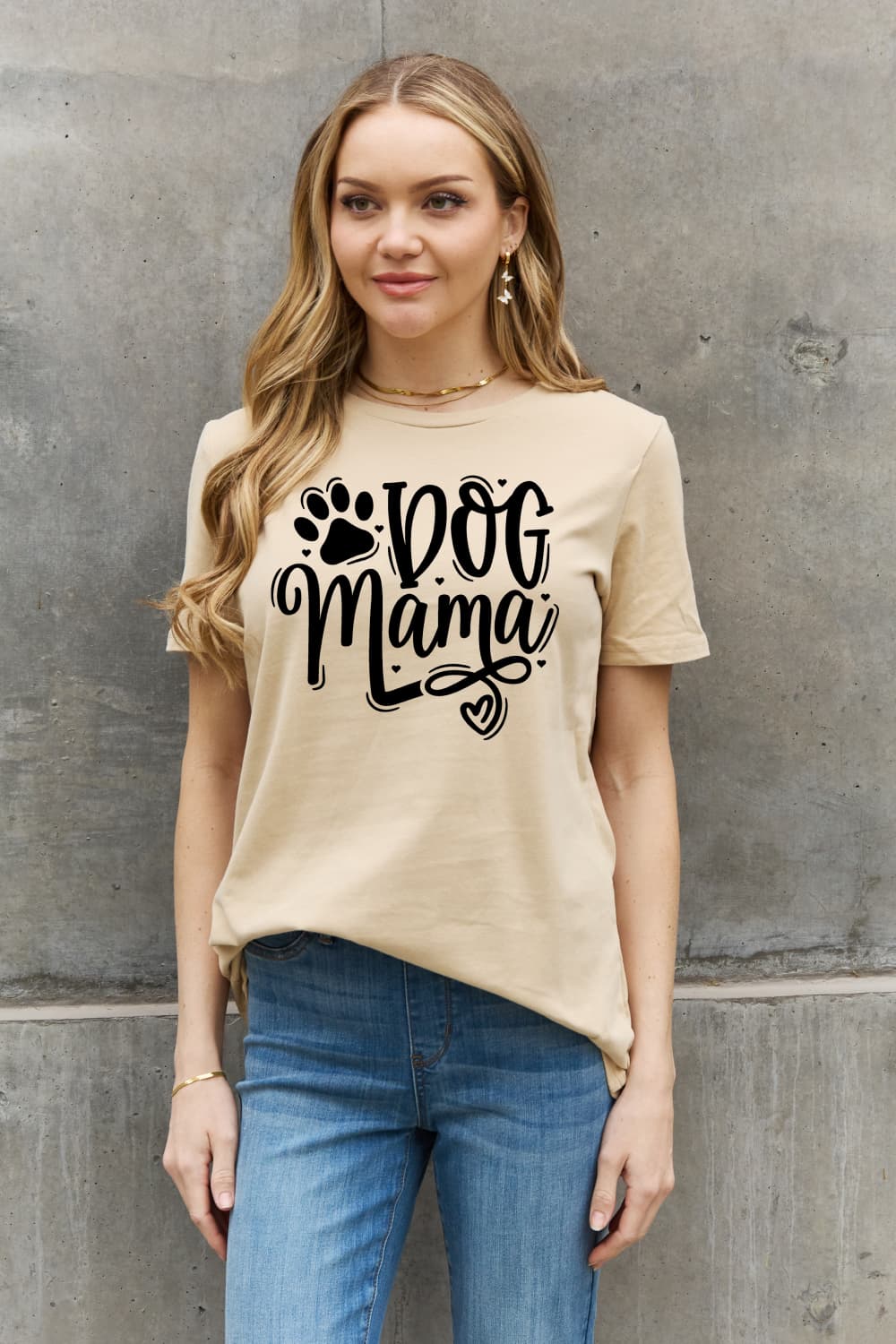 Rosy Brown Simply Love Full Size DOG MAMA Graphic Cotton T-Shirt Sentient Beauty Fashions