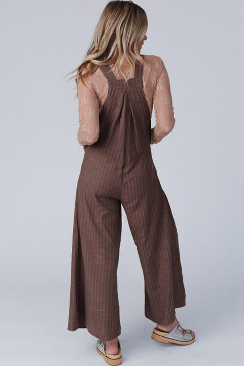 Dark Slate Gray Texture Buttoned Wide Leg Overalls Sentient Beauty Fashions Apparel &amp; Accessories
