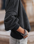 Dark Slate Gray Round Neck Dropped Shoulder Sweatshirt