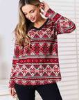 Black Heimish Full Size Snowflake Print Long Sleeve Top Sentient Beauty Fashions Apparel & Accessories