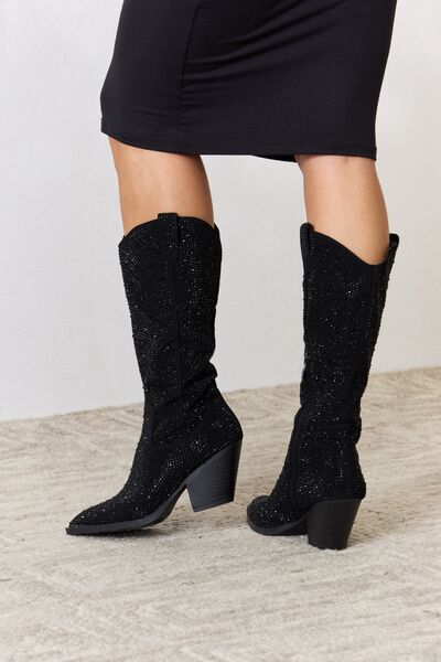 Black Forever Link Rhinestone Knee High Cowboy Boots Sentient Beauty Fashions Apparel &amp; Accessories