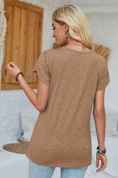 Rosy Brown V-Neck Petal Sleeve T-Shirt Sentient Beauty Fashions Apparel &amp; Accessories