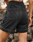 Dark Slate Gray High Waist Denim Cargo Shorts Sentient Beauty Fashions Apparel & Accessories