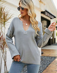 Dark Gray Notched Dropped Shoulder Sweater