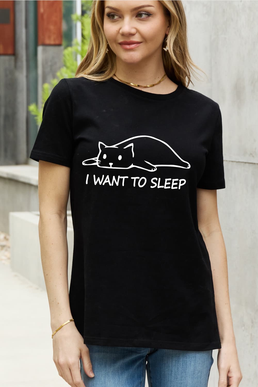 Light Gray Simply Love Full Size I WANT TO SLEEP Graphic Cotton Tee Sentient Beauty Fashions Apparel & Accessories