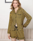Light Gray Plaid Long Sleeve Shirt and Shorts Lounge Set Sentient Beauty Fashions Apparel & Accessories