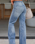Slate Gray Distressed Straight Jeans with Pockets Sentient Beauty Fashions Apparel & Accessories