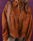 Saddle Brown Collared Neck Button-Up Denim Jacket