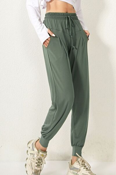 Light Gray Drawstring High Waist Active Pants Sentient Beauty Fashions Apparel &amp; Accessories