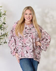 Light Gray Heimish Full Size Floral V-Neck Balloon Sleeve Blouse Sentient Beauty Fashions Apparel & Accessories